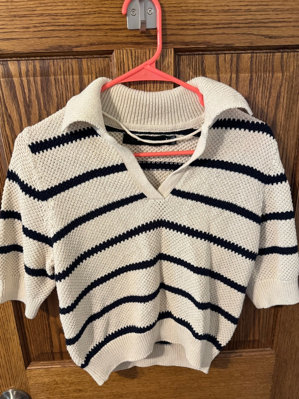 Cream and Navy Striped Knit Top